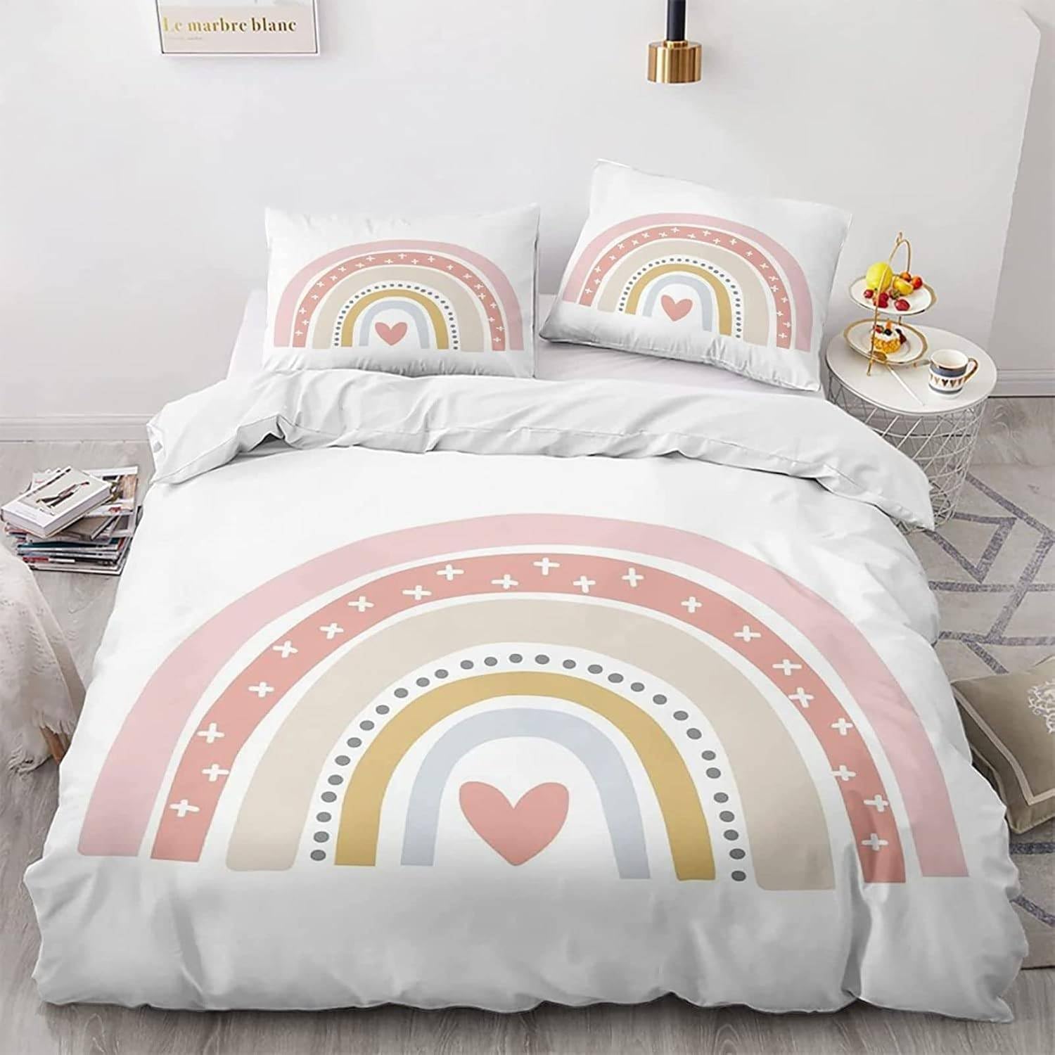 LMMSMGS Funda Nordica Cama 105 ArcoíRis Infantil Juvenil Funda Edredón Cama 105 para Niñas Niños con Cremallera Suave Fundas Nordicas 180x220 cm + 2 Fundas de Almohada 50x75 cm