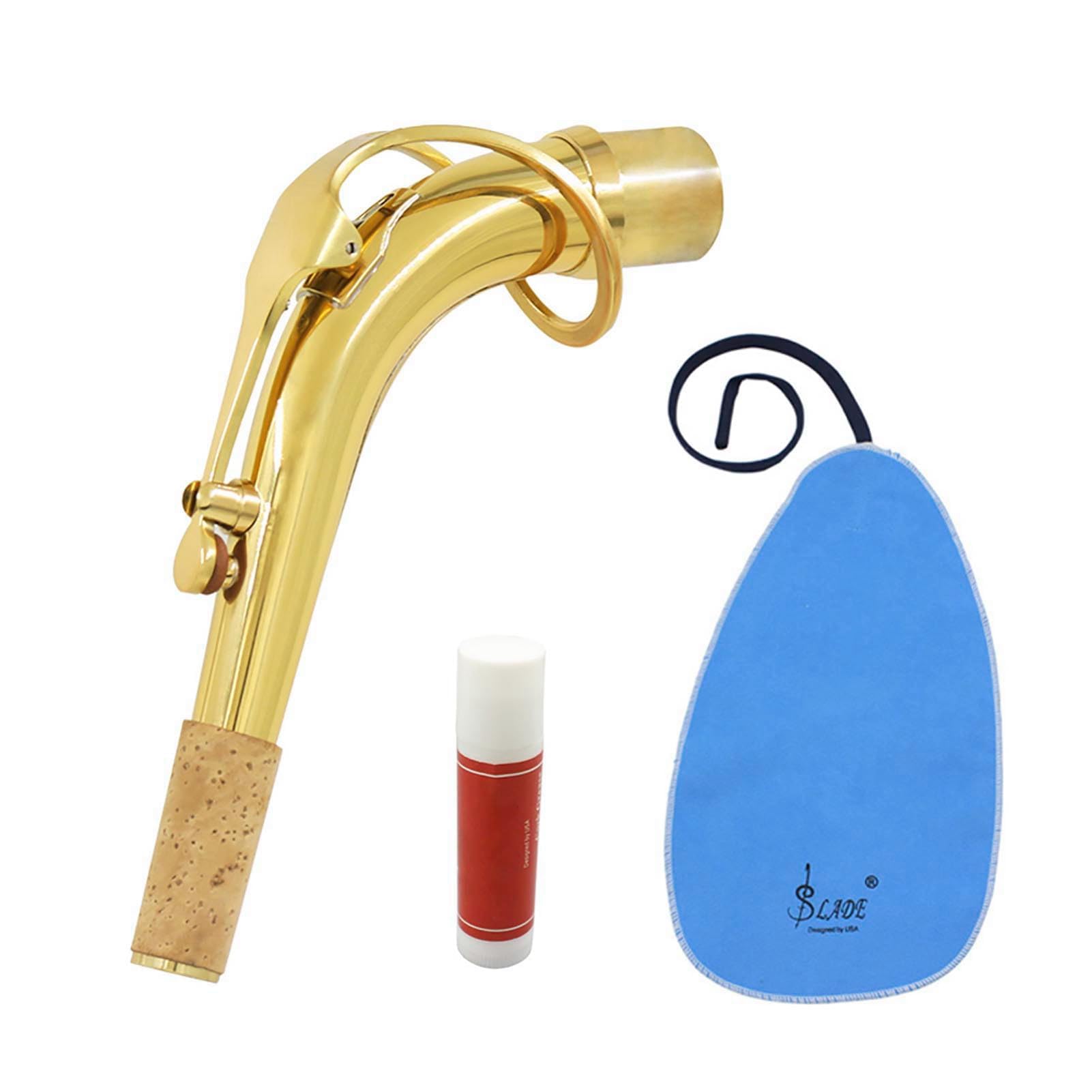 Messing Altsaxophon Hals, Alt Sax Hals Beugen mit Sauberem Tuch Korkfett für Altsaxophon-Zubehör Spielen Sie Instrumentenzubehör