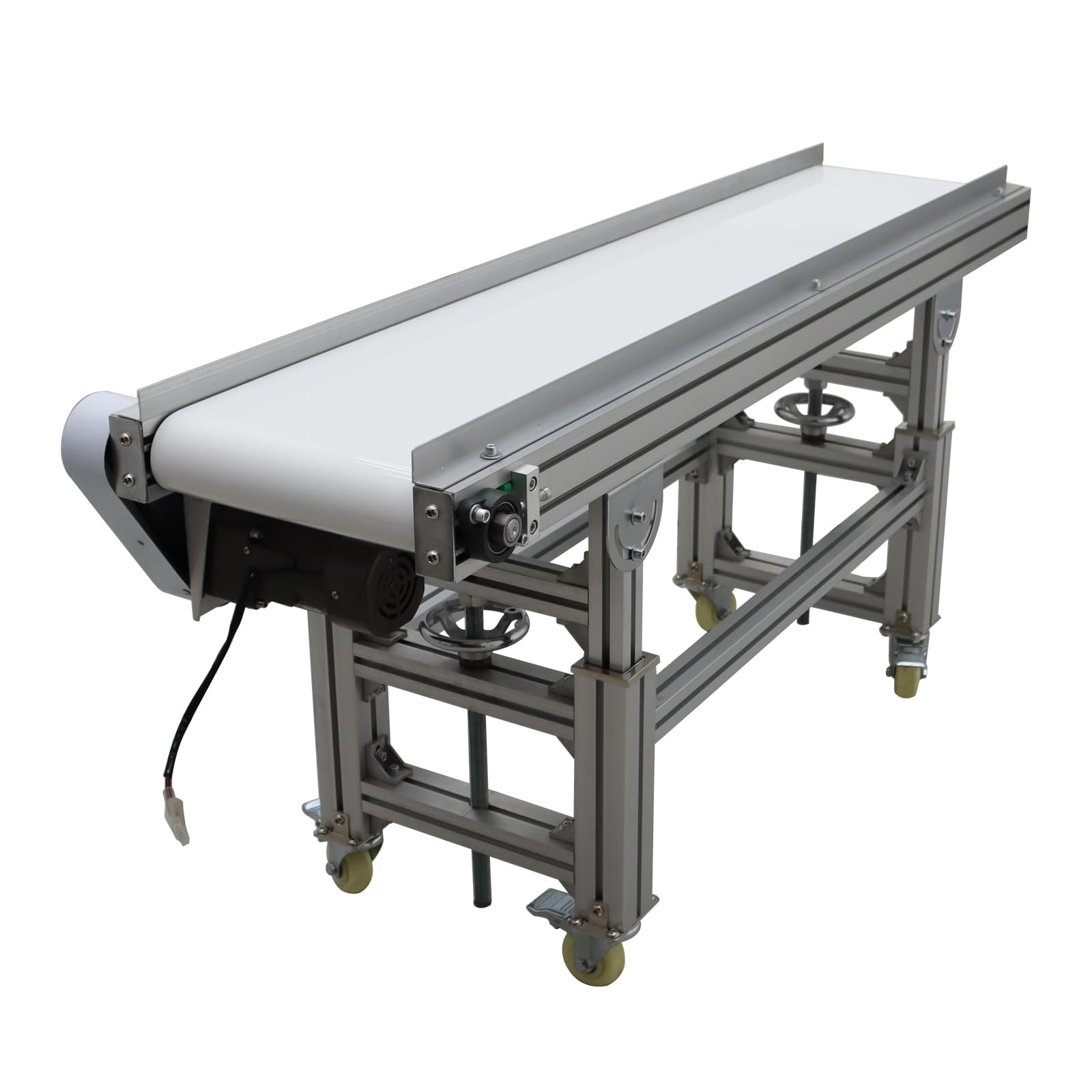 WYDDDARY PVC Flat Belt Conveyor Aluminum Conveyor Machine 59inch Length 7.9inch Width Industrial Transport Conveyor Adjustable Speed Countertop Electric Conveyor White 110V 120W