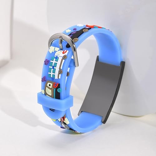 Miniatura 6 de Pulseras de identificación de seguridad para niños, de silicona suave, de acero inoxidable, con grabado gratuito, de varios colores, ajustables,
