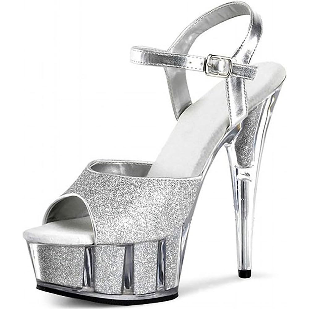 Hyfzxwx Women's C Glitter Sequin Sandals Exoti Fetish High Heel Sexy Stripper Performance Pole Dance Shoes Wedding Party Prom Shoes Unisex Plus Size Sexy/C/39Eu