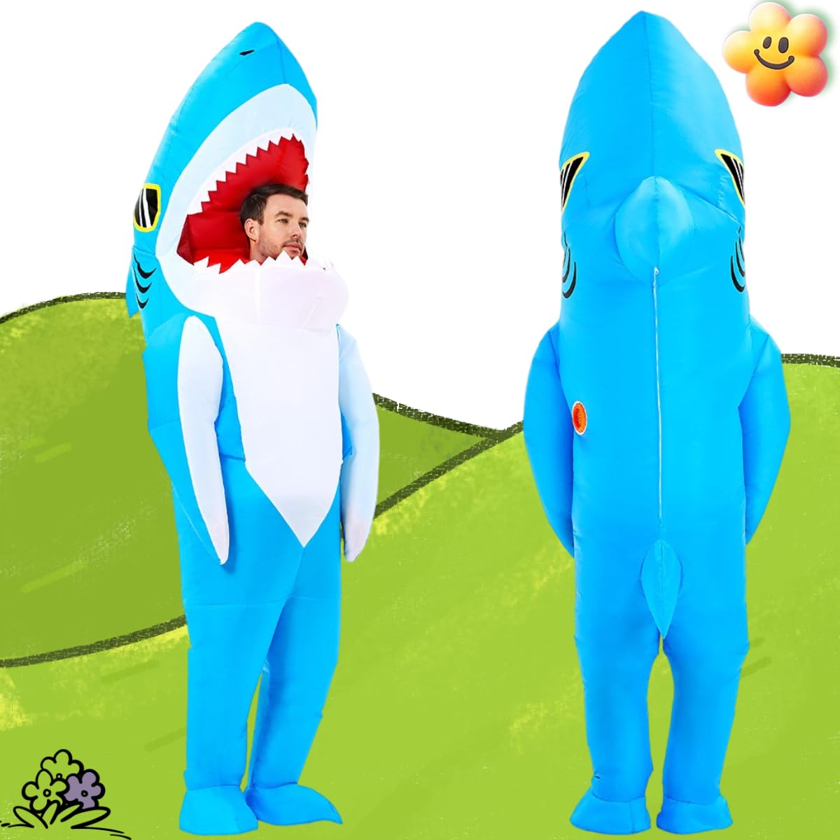 Little Bean Costume gonfiabile da squalo per adulti, divertente costume da festa per adulti