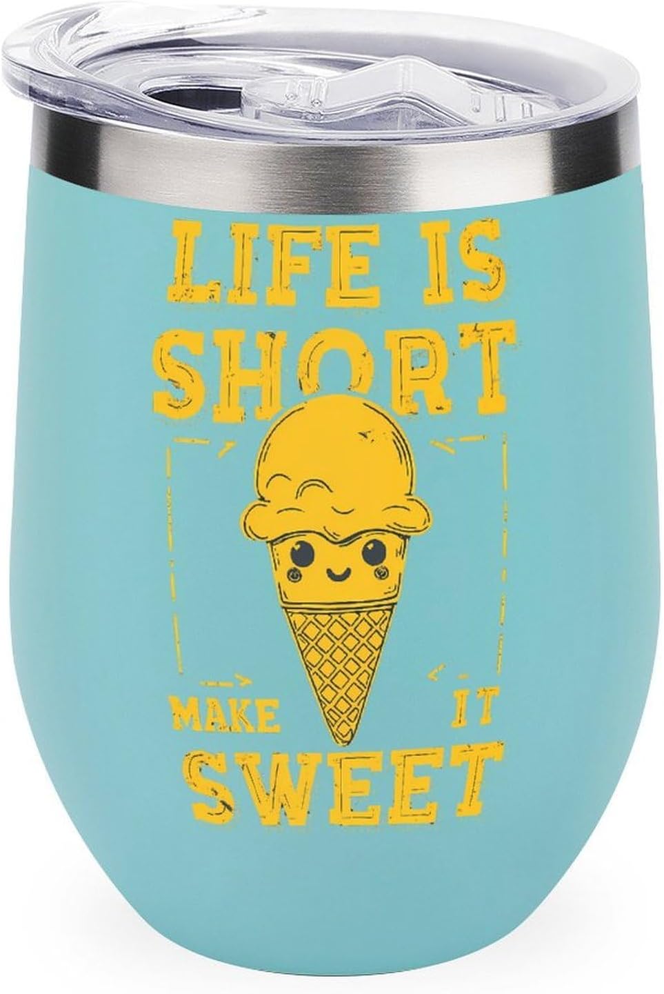 Life Is Short Make It Sweet Insulated Drinking Cup Stainless Steel Coffee Mug Wine Tumbler with Lid 12OZ