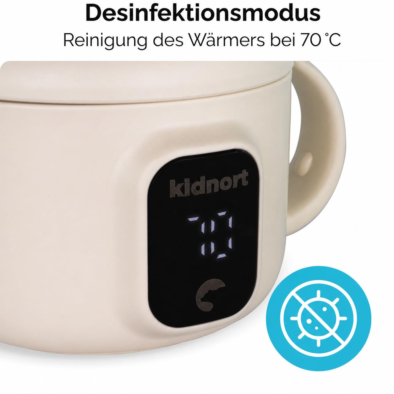 Vennlig Mobiler Babykostwärmer 400 ml mit Akku kabellos für unterwegs 40 und 45 Grad Display 4500 mAh 70 Grad Pflegeprogramm für Babybrei Mahlzeiten und Getränke Beige