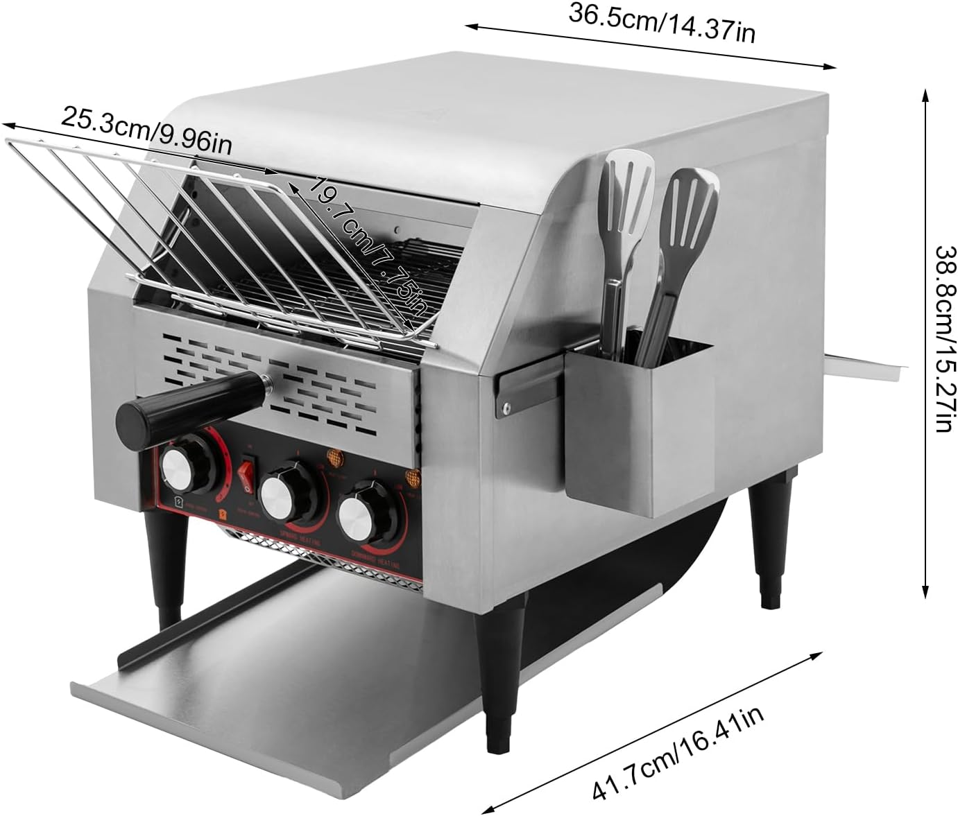 Conveyor Toaster 300 Slices/Hour, 1900W Heavy Duty Stainless Steel Industrial Conveyor Toaster, Restaurant Conveyor Toaster, Countertop Electric Restaurant Equipment for Restaurant or Bakery