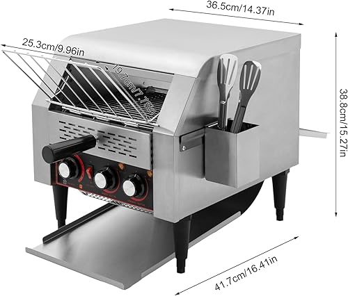 Miniatura 2 de Tostadora con transportador comercial, 300 rebanadashora, 1900 W, resistente, industrial, acero inoxidable, horno tostador eléctrico con modos de
