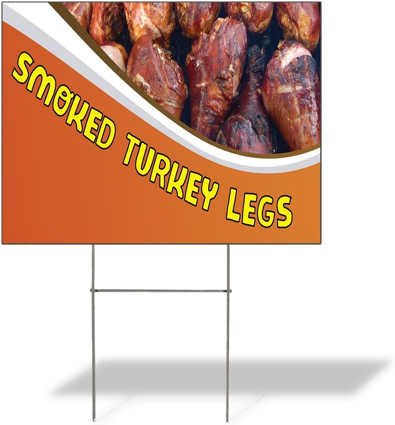 Fastasticdeals Weatherproof Yard Sign Smoked Turkey Legs Advertising Printing D Brown Lawn Garden BBQ 18x12 Inches 2 Sides Print