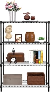 Furniture of America Upland 4 Tier Metal Shelving Units & Storage NSF Certified,Heavy Duty Height Adjustable Wire Shelf Rack for Kitchen, Office, Garage, Basement, Laundry Room, Black