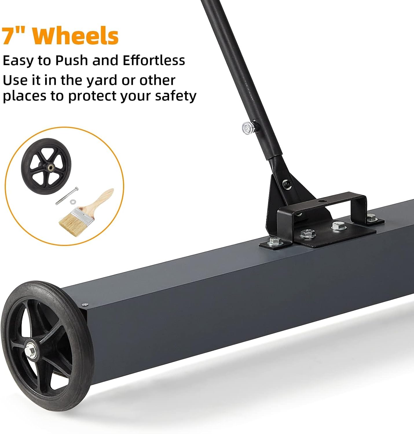 Rolling Magnetic Sweeper 24-inch with Wheels, Push-Type Magnetic Pick-Up Sweeper Quick Release Latch 24-inch Large Magnet Pickup Lawn Sweeper with Telescoping Handle Magnetic Pickup Tools