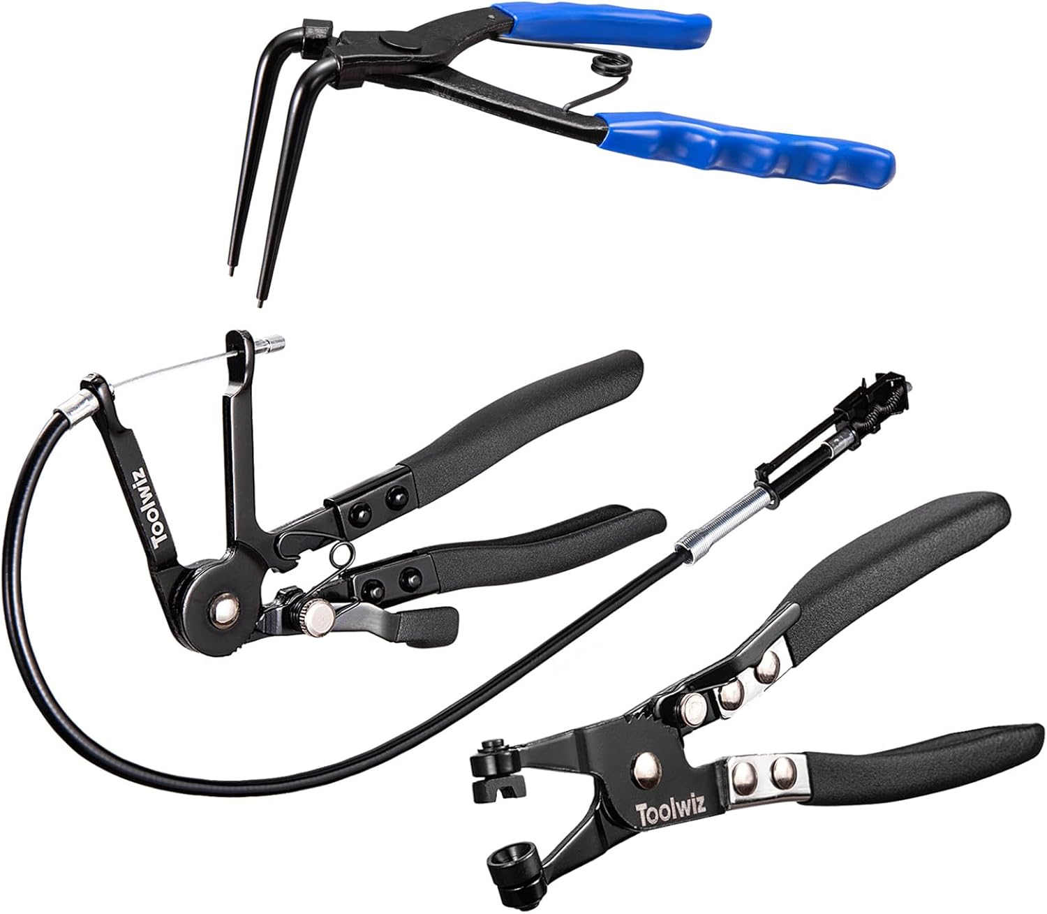 2 Pcs Hose Clamp Pliers + Internal Snap Ring Pliers, Internal Master Cylinder Snap Ring Pliers Extra Long Snap Ring Pliers 90 Degree, Flexible Hose Clamp Plier, Hose Clamp Tool