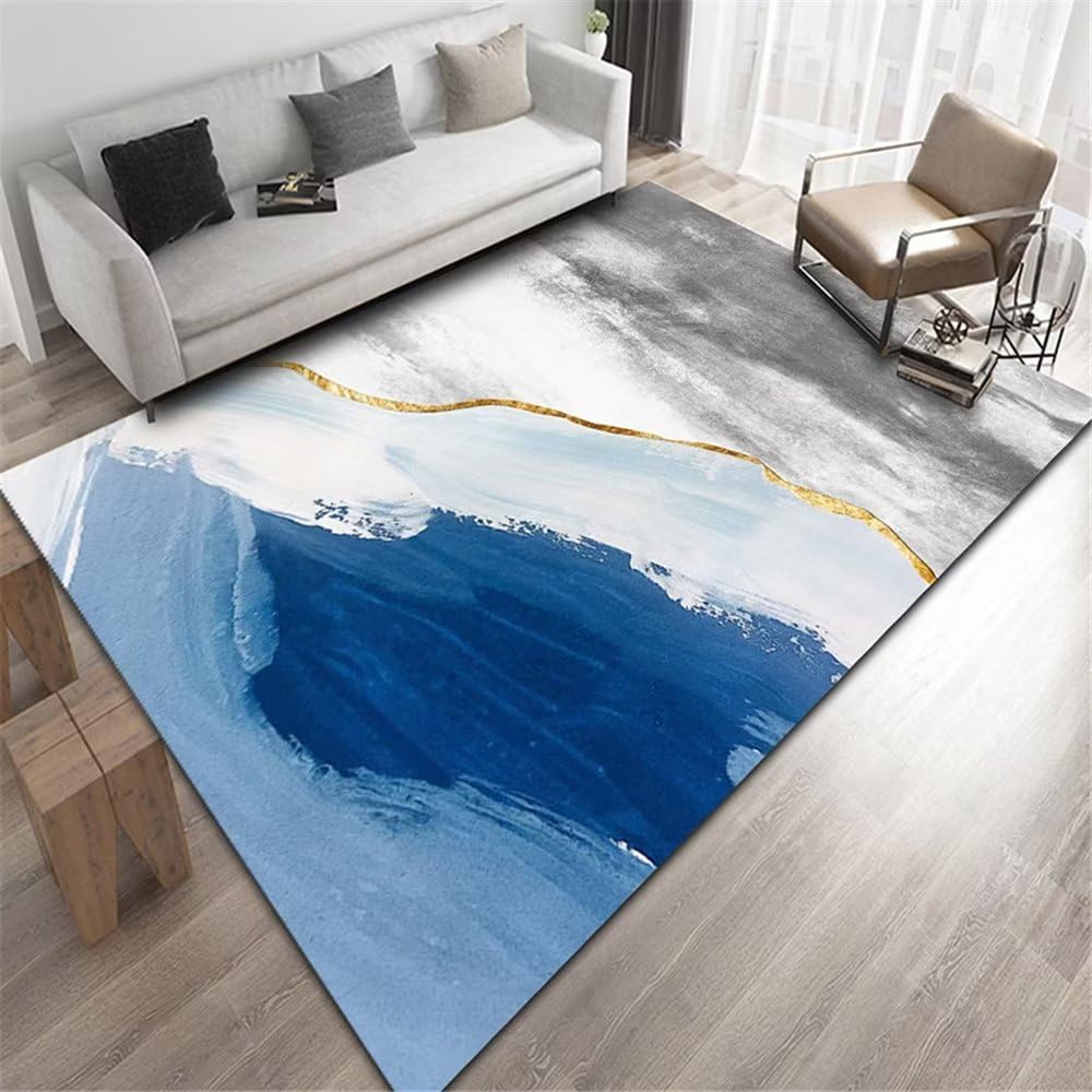 Moquette salon bleu et chambre enfant tapis antidérapant abstrait 170x240cm