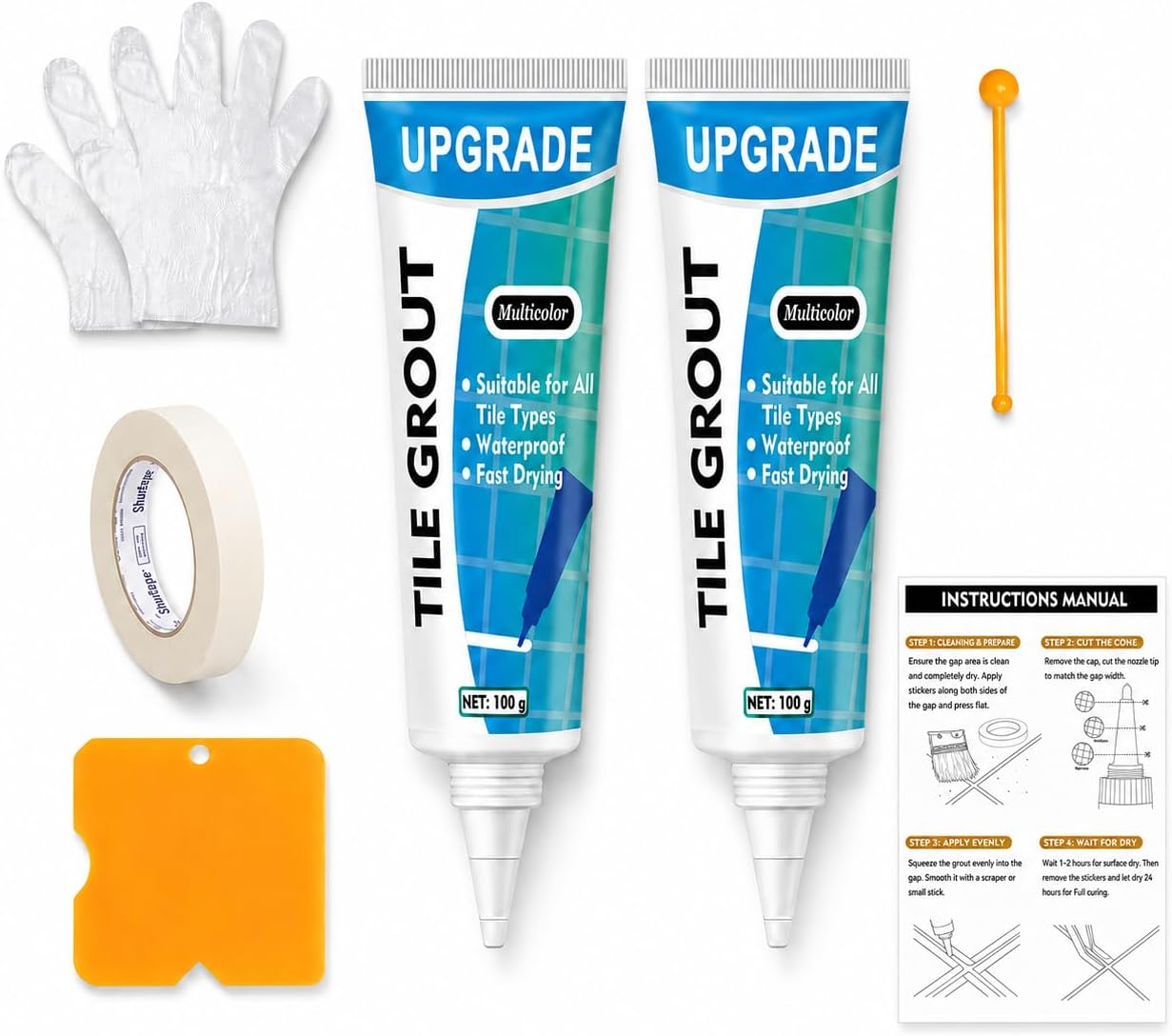 Tile Grout Repair Kit, 2 Pack Grout Paint for Bathroom Shower Kitchen Floor | Fast Drying Tile Grout Filler Tubes, Grout Sealer for Restoring and RenewingTile, Joints, Line, Gaps(White)