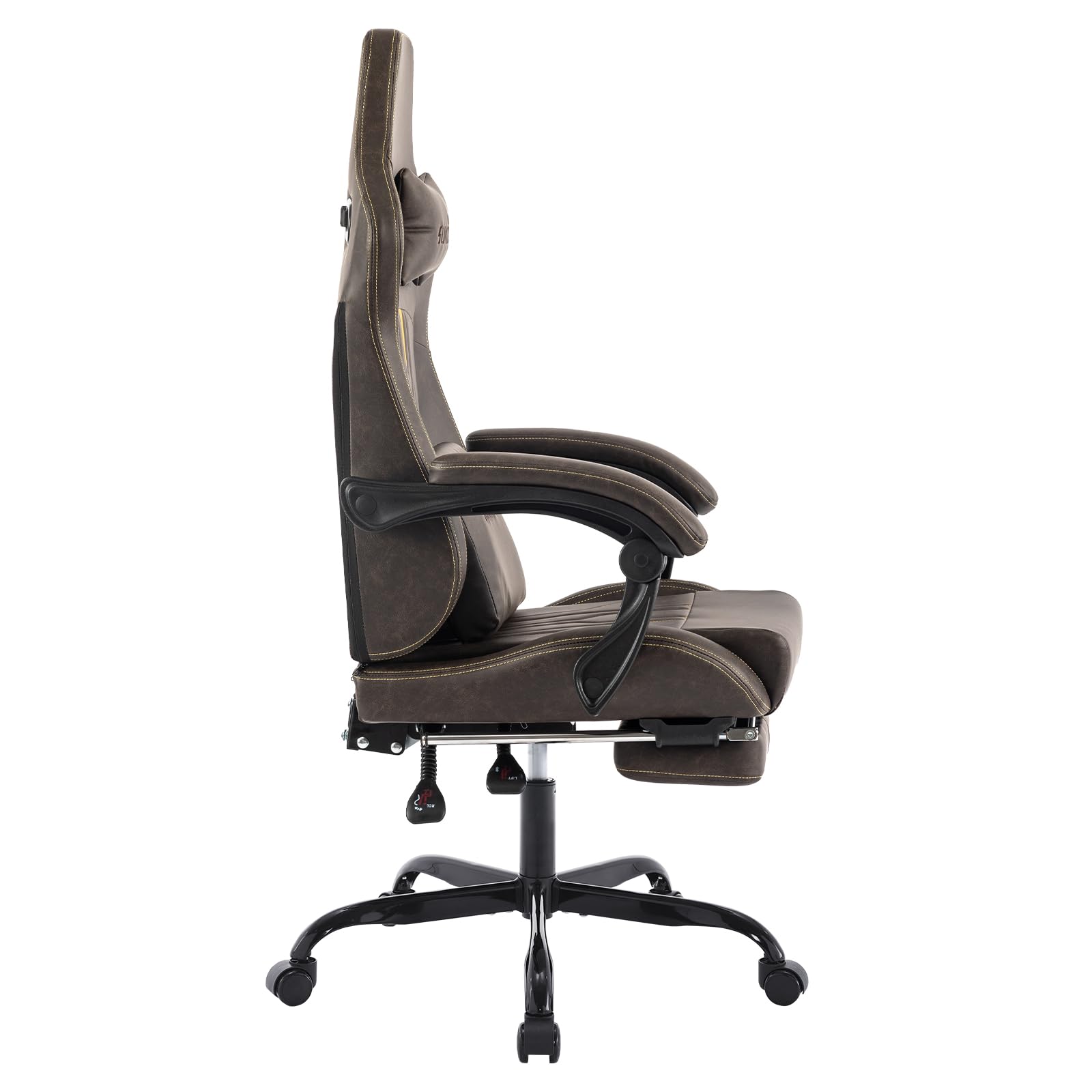 SUKIDA Silla de ordenador ergonómica para videojuegos con reposapiés, silla de oficina, silla ergonómica para ordenador con soporte lumbar, marrón