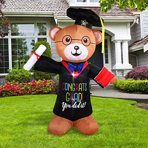 Junkin 6 ft Graduation Inflatable Bear Decoration with Cap and Gown Diploma Graduation Outdoor Holiday Yard Decorations Pre Lit LED Lights Blow up Outdoor Indoor Garden Lawn Party Photo Booth Prop