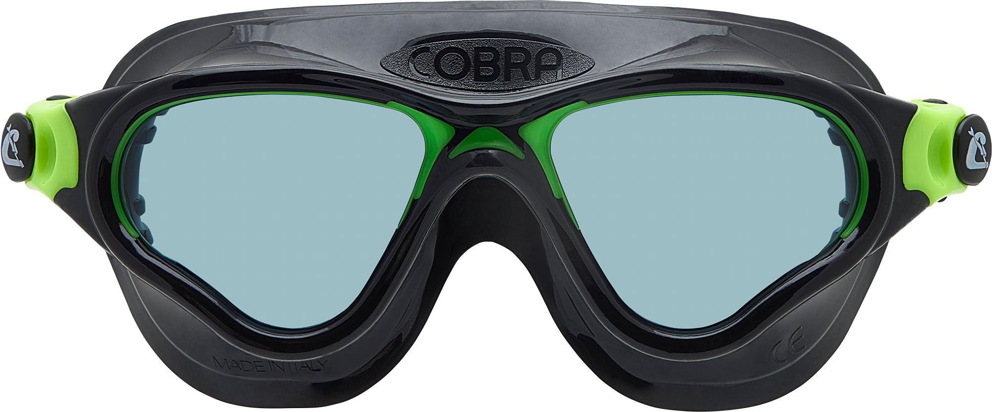 Cressi since 1946 - Cobra XP - Goggles Monoblock with Separate Lenses for Swimming Pool Snorkelling and Triathlon, Anti Fog_Scratch_UV Protection - Black/Black/Lime_Smoked Lenses - One Size