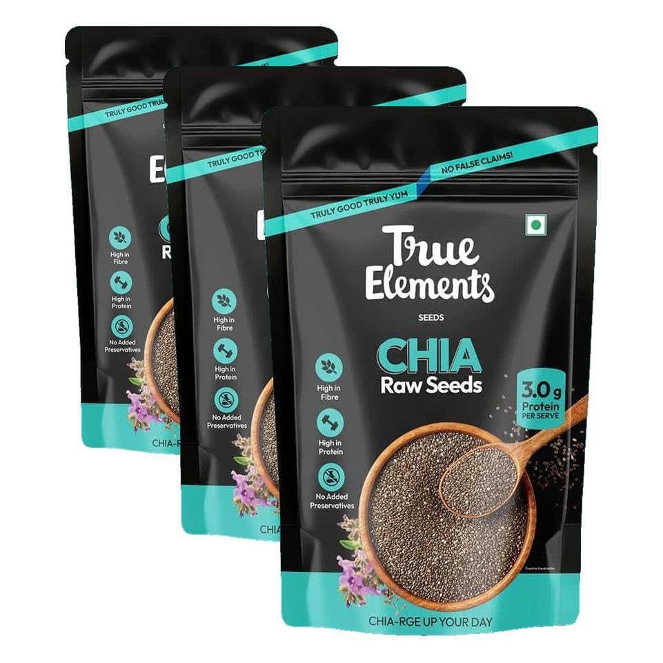 Image of True Elements Chia Seeds 250g - Healthy Raw Seeds | Clean Chia Seeds for Eating | Healthy Snacks | Calcium and Protein Rich Seeds (Pack of 3)