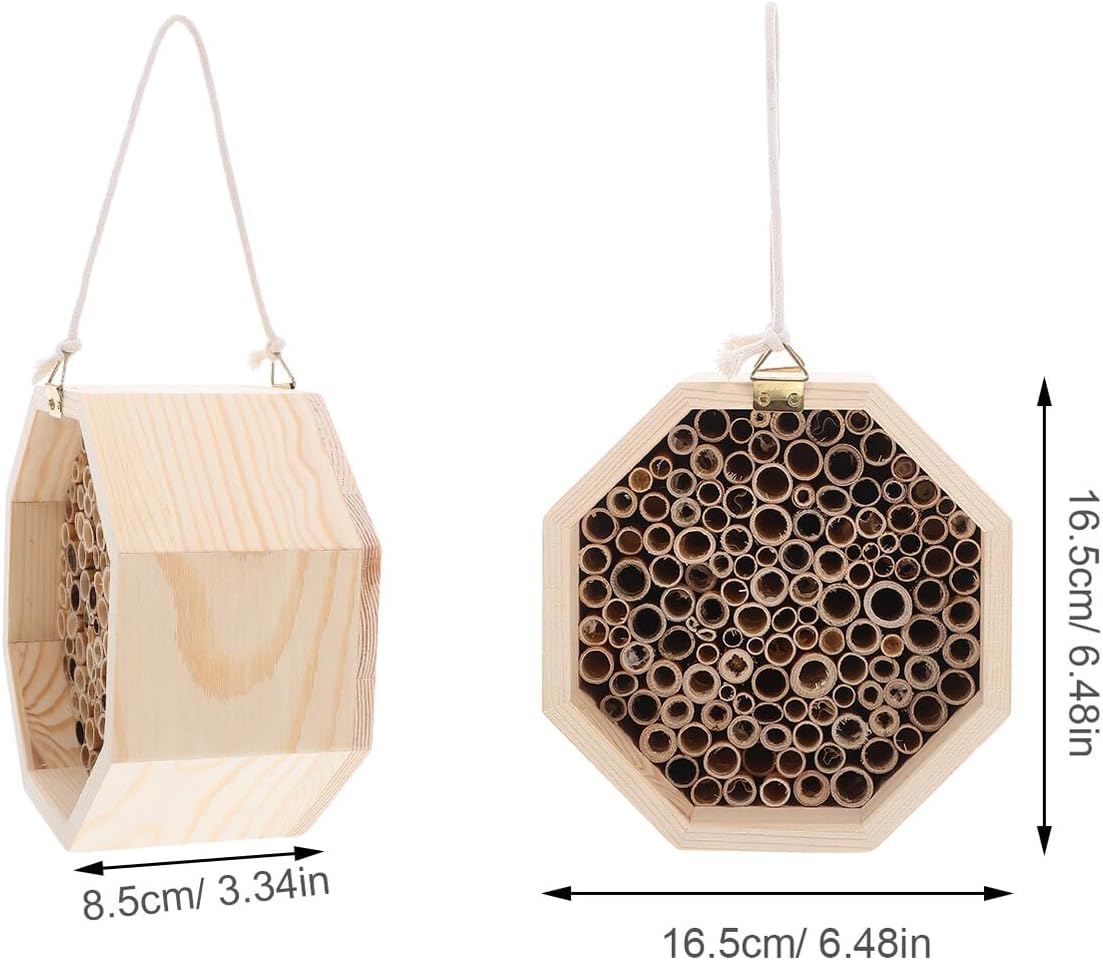 Uonlytech Wooden Insect House and Bee Habitat for Garden Outdoor Use, Handmade Natural Wood Bee Hotel with Hanging Box, Insect Shelter for Butterflies, Ladybugs, and Pollinators