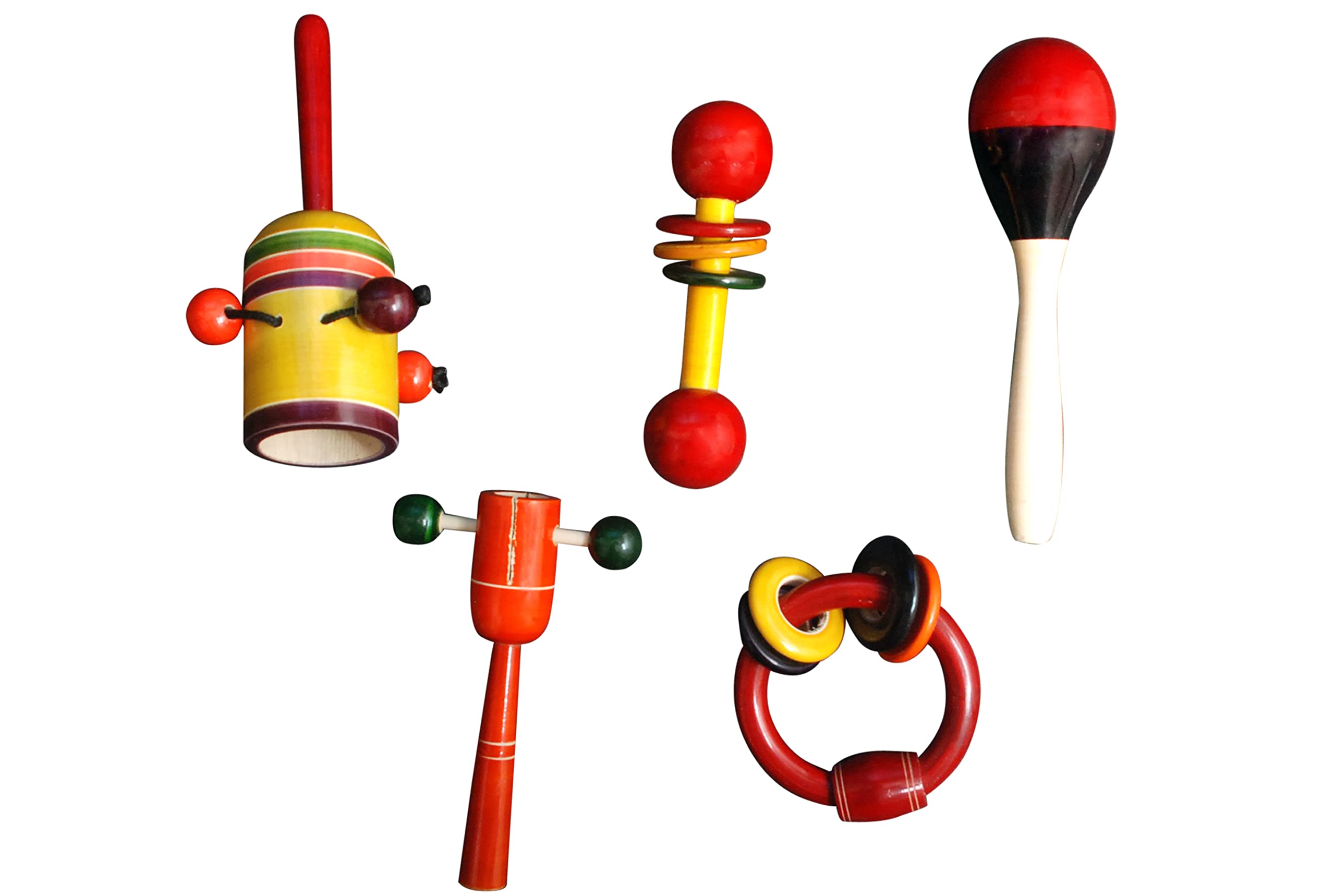 Channapatna Toys Wooden Rattles Toys Set for Baby, Infants, New Born Babies (0+ Years) - Set of 5 - Multicolor - Discover Sounds, Develops Sensory Skills (B09H4BV8NP) Amazon Price History, Amazon Price Tracker