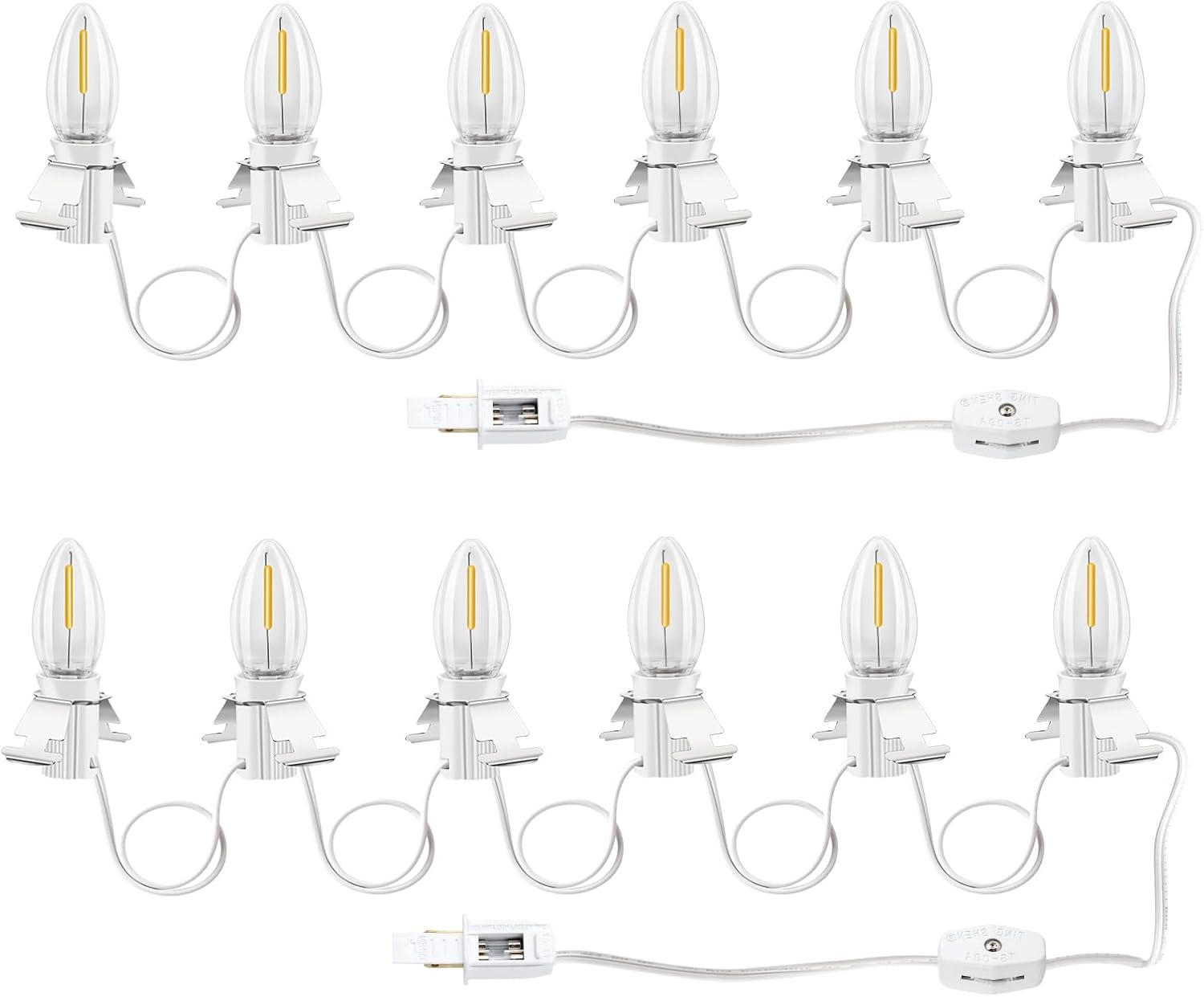 Christmas Village Lights-C7 Blow Molded Light Cord wth 6 LED Bulbs Length 12 Feet.Suitable for Christmas House, Halloween Pumpkin, Salt Lamps，Holiday Lighting Etc（2Pcs）