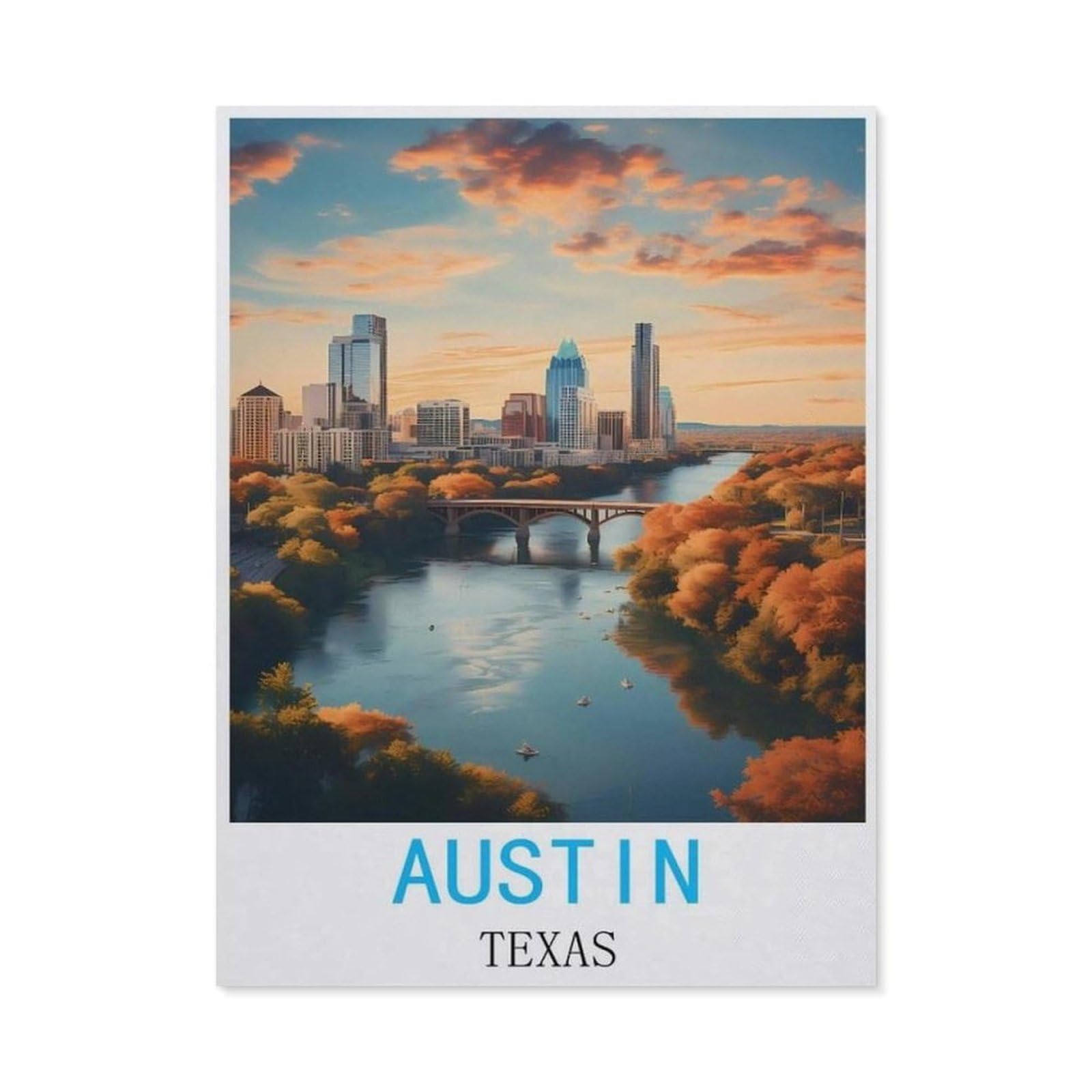 BEAYODKP 5D Diamond Painting，Austin Texas Vintage Travel Poster，Diamond Embroidery Cross Stitch（50 x 60 cm/19.68 x 23.62 inches）-CP5