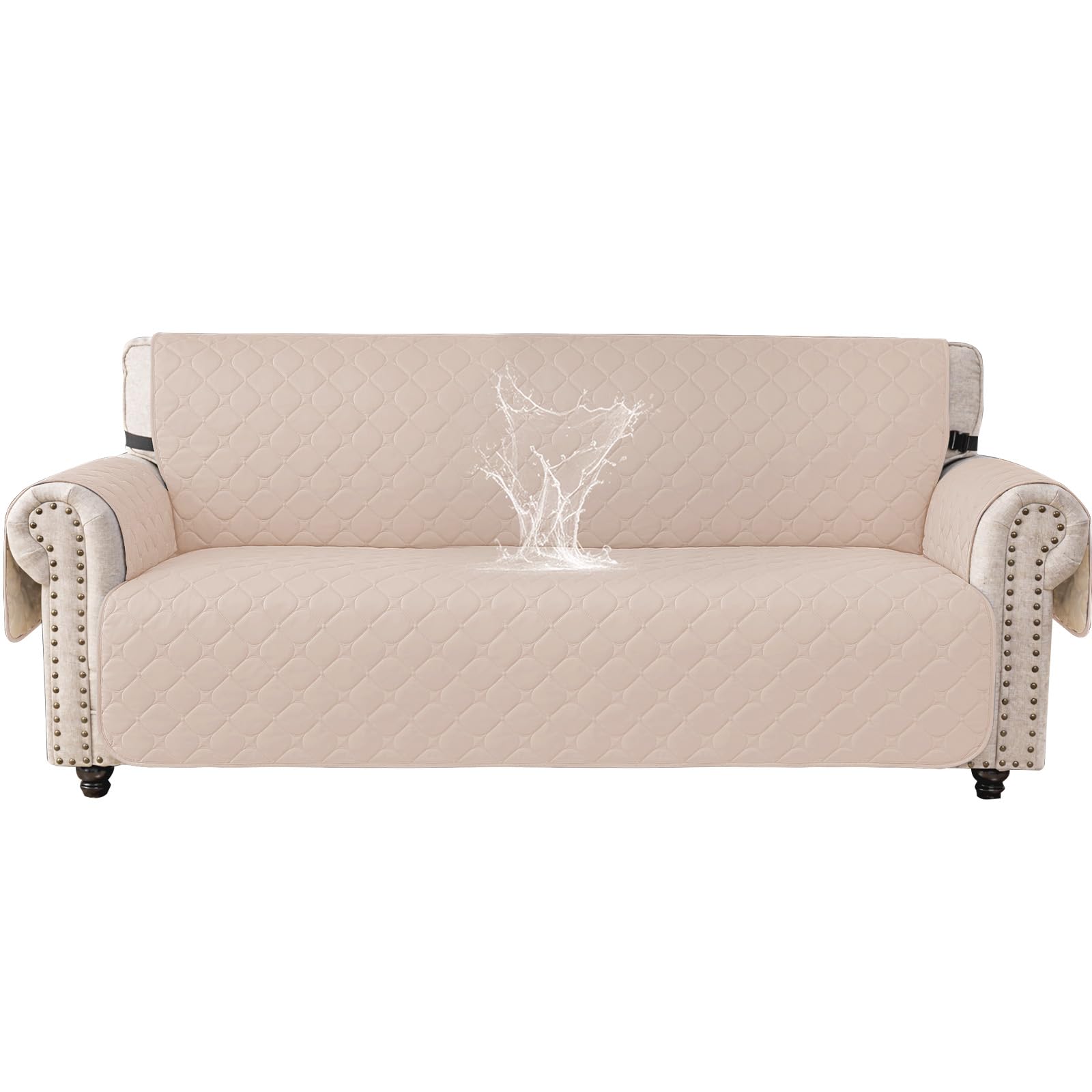Ystyle Impermeable Housse Canapé 3 Places, Housse De Canapé avec Accoudoirs, Universelle Protege Canape, Répulsif Liquide, Antidérapante Épaissi, Protection Griffures, Beige