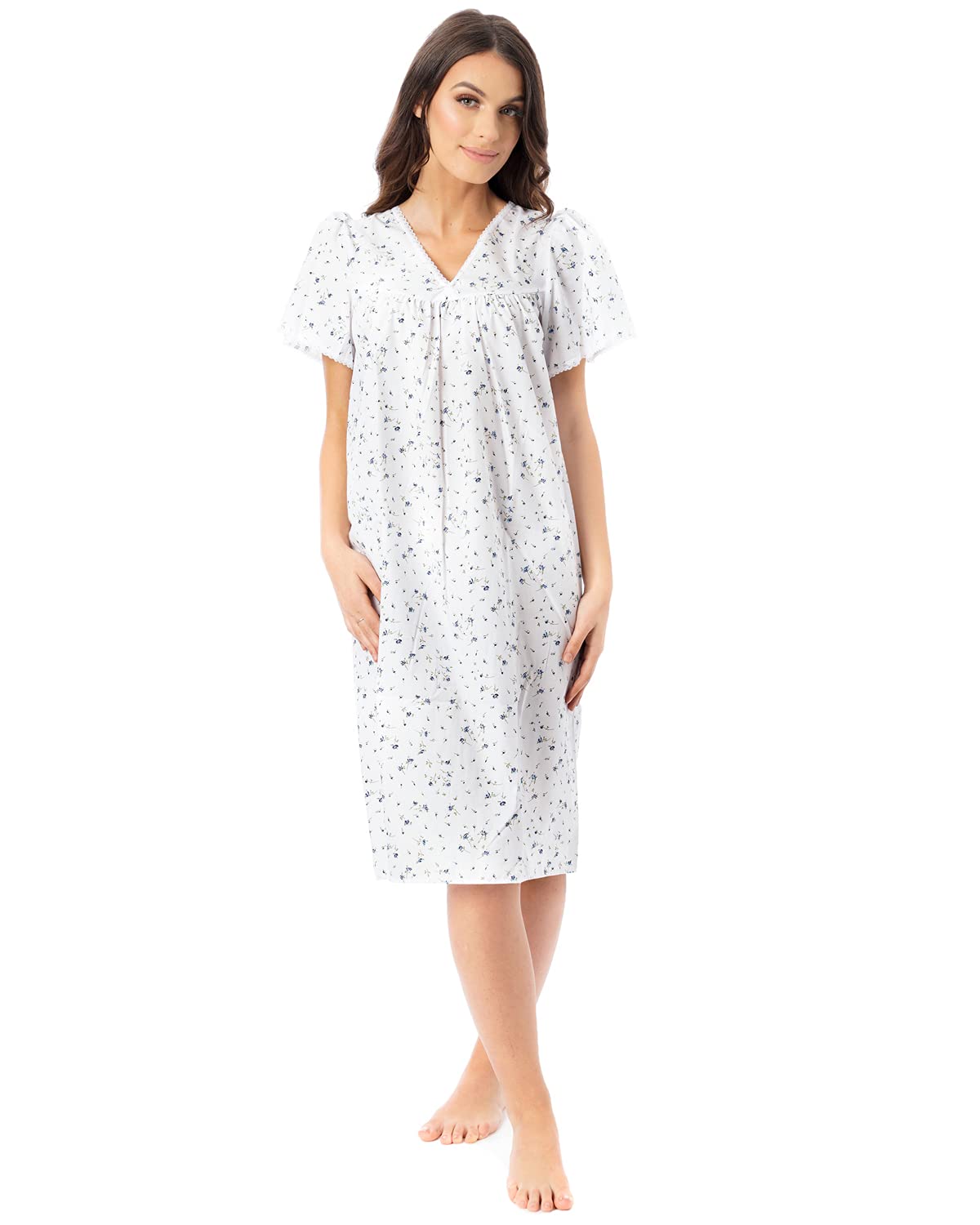 Lady Olga Women's Blue Incontinence Open Back Poly Cotton Floral Nightdresses 28-30