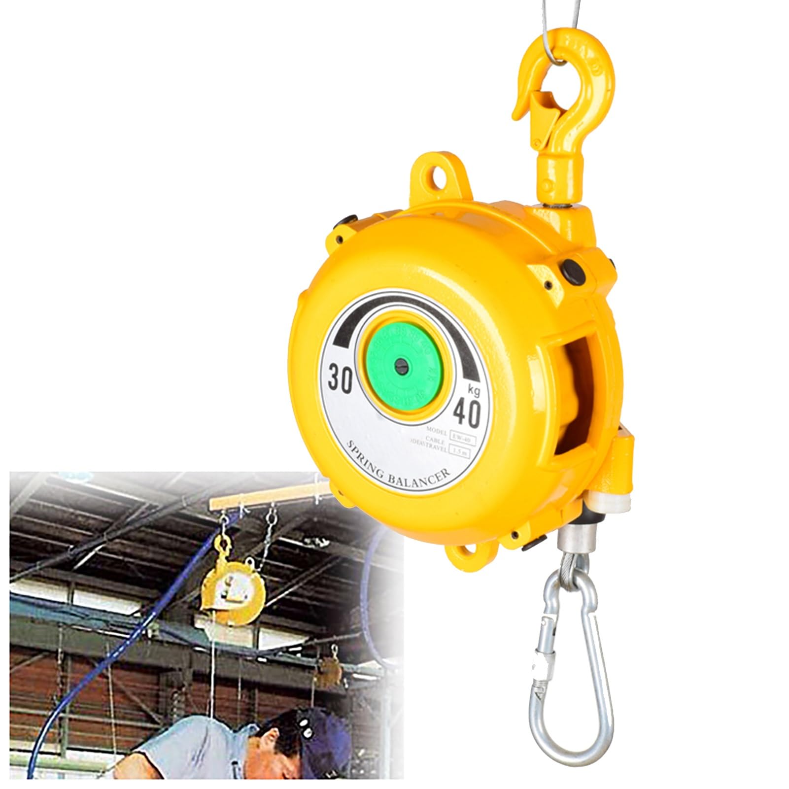 UZAMIRLEX Spring Balancer, Spring Balancer Retractable 1.5m Cable 1-40kg Self-Locking Ratchet(30-40kg)