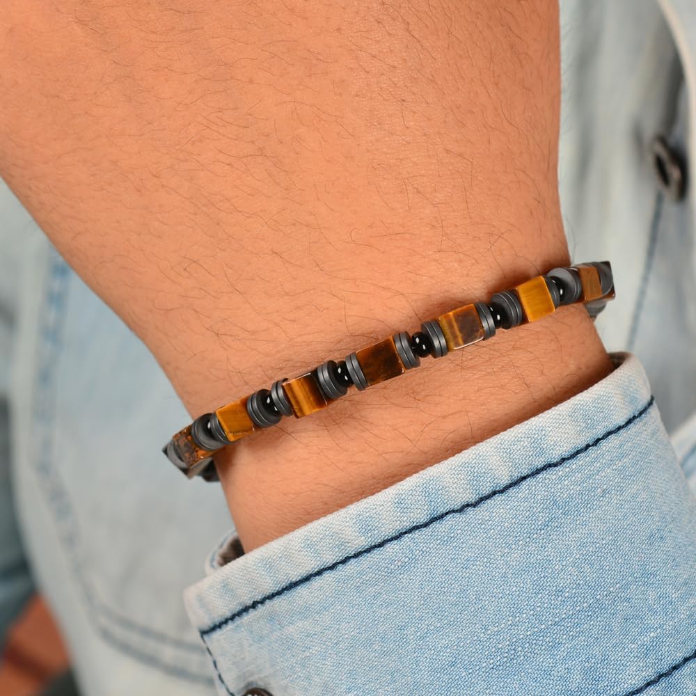 handmade mens bracelets crafted with tigers eye hematite and black agate boost energy protect body and mind They're Mens Jewelry perfect for daily wear and make great gifts for friends - Image 2