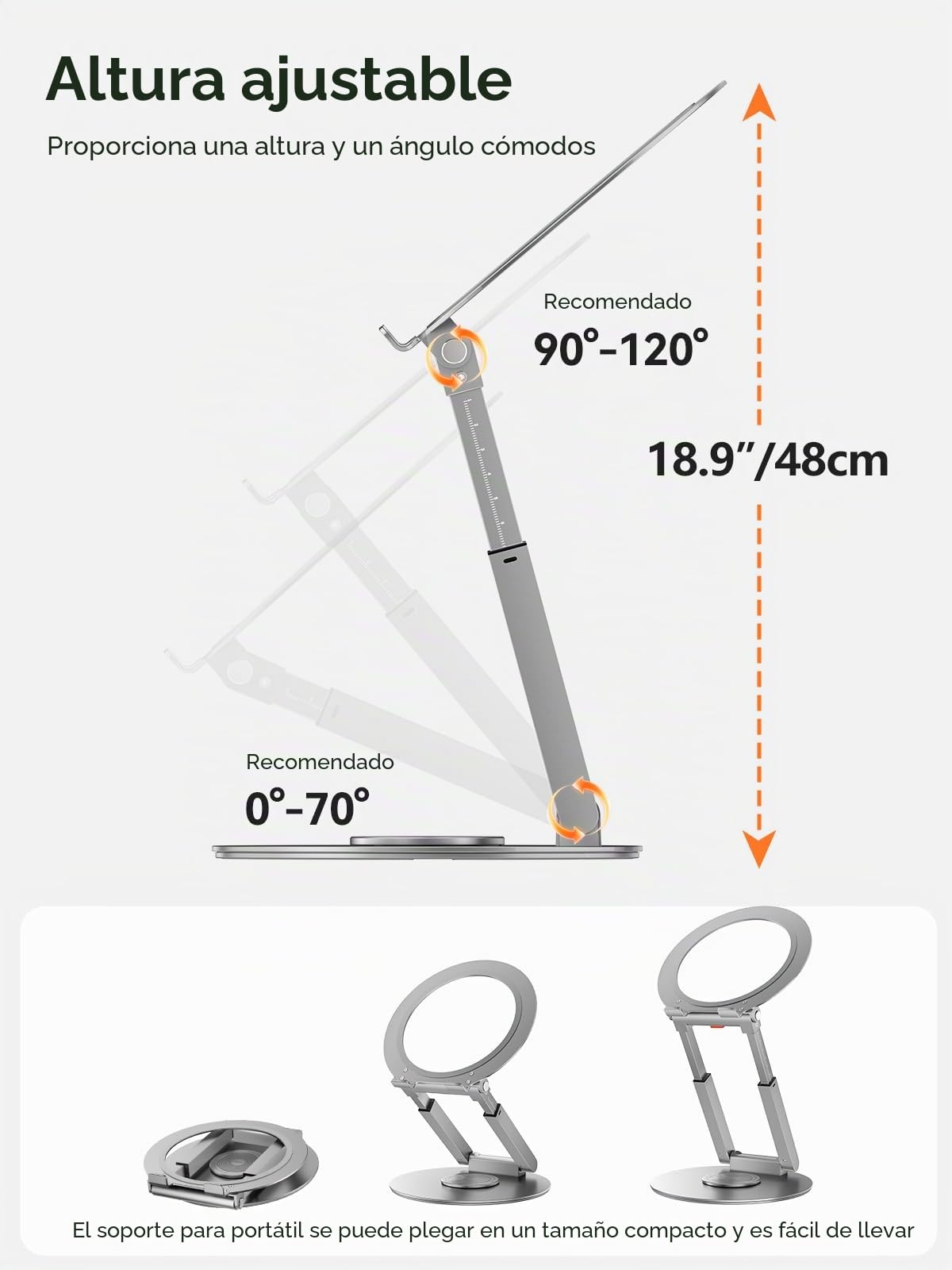 Anifrim Soporte telescópico para portátil, Giratorio 360°, Altura Ajustable, diseño ergonómico, Elevador para Ordenador, Compatible con MacBook y Todos los portátiles de 10 a 17 Pulgadas (Plata)