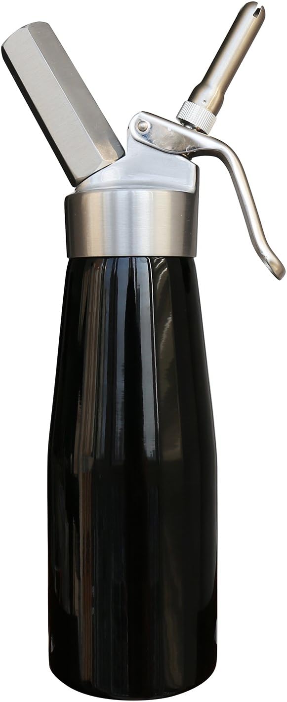 Whipped Cream Dispenser Cream Whipper - Whipping Siphon Professional Whip Cream Maker Aluminum 1 Pint Stainless Steel Tips Bonus Recipe Ebook Cleaning Brushes Black Animato