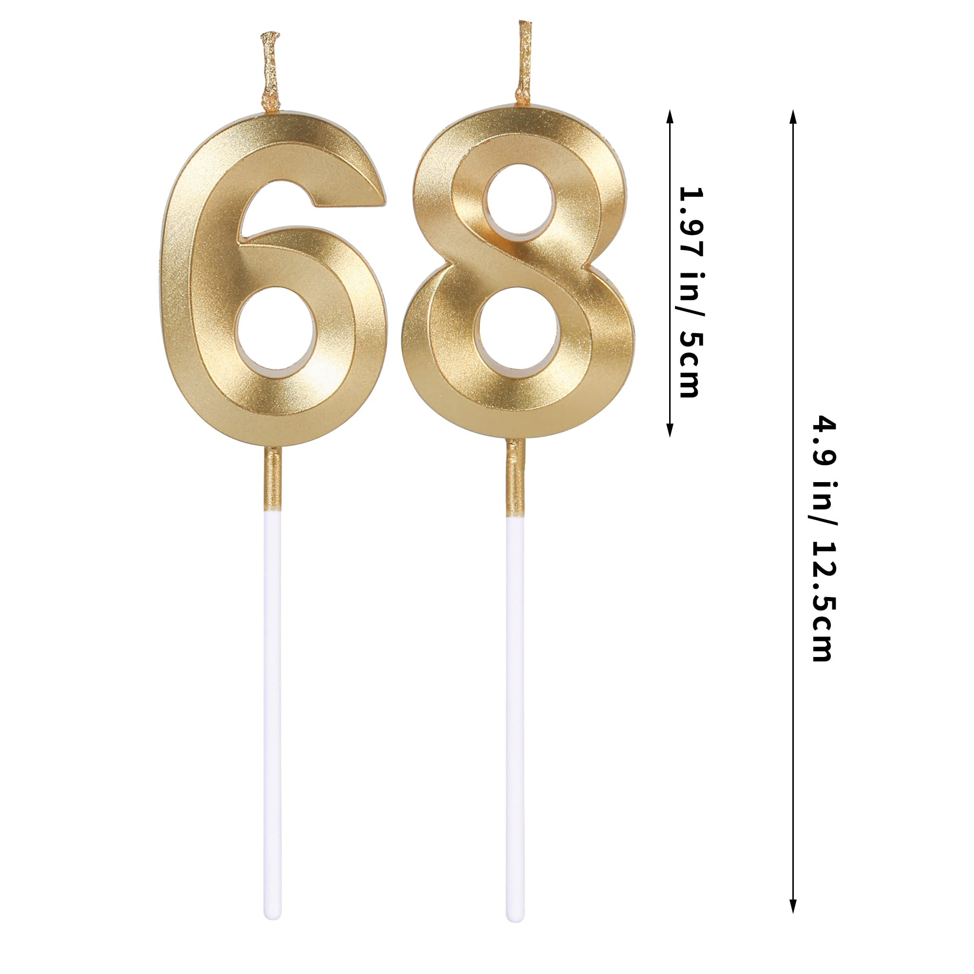 Velas doradas de 68 y 86 cumpleaños para pasteles, número 68 86 vela para decoración de fiestas, aniversario, boda, celebración