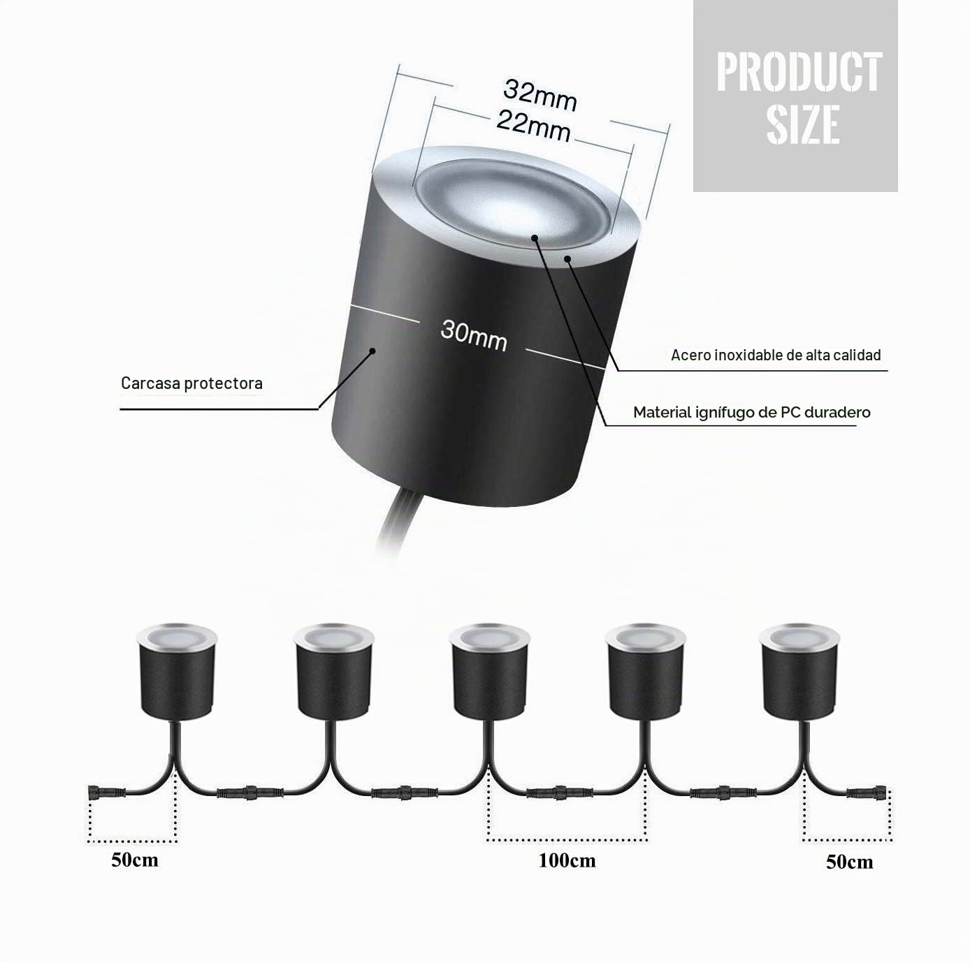 Arotelicht 10 focos LED empotrables para el suelo, Foco Suelo Led, IP67,blanco frío 4000K,resistente al agua,0,6W, diámetro de 32 mm, interior y exterior, terraza, cocina, jardín