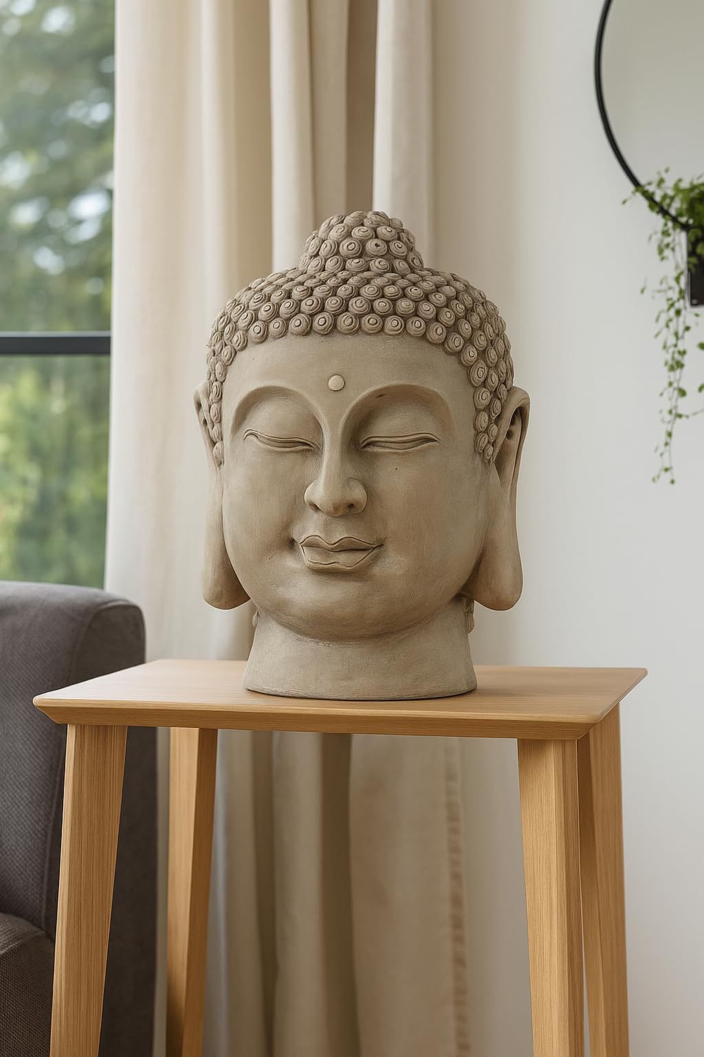 Worldconnection Riesiger 50cm Buddha Kopf sehr stabil, Stein-Look,Skulptur Bali Garten Höhe ca.50cm Feng Shui Gartendeko