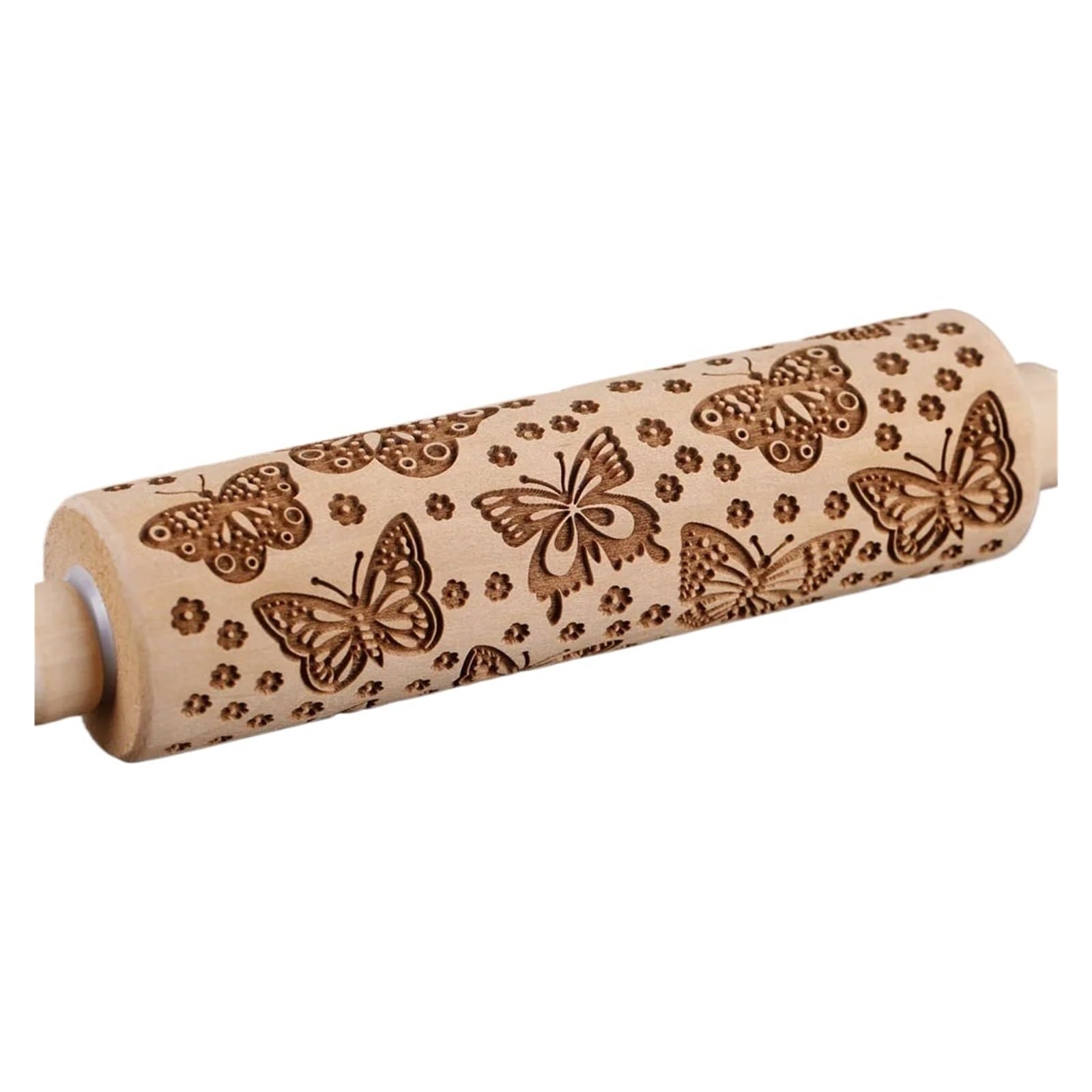 Rouleau à pâtisserie en Bois gaufré Motif Papillon, 13,7 Pouces, for pâtisserie, ... pour Cuisine, Pâtisserie(Color 1)