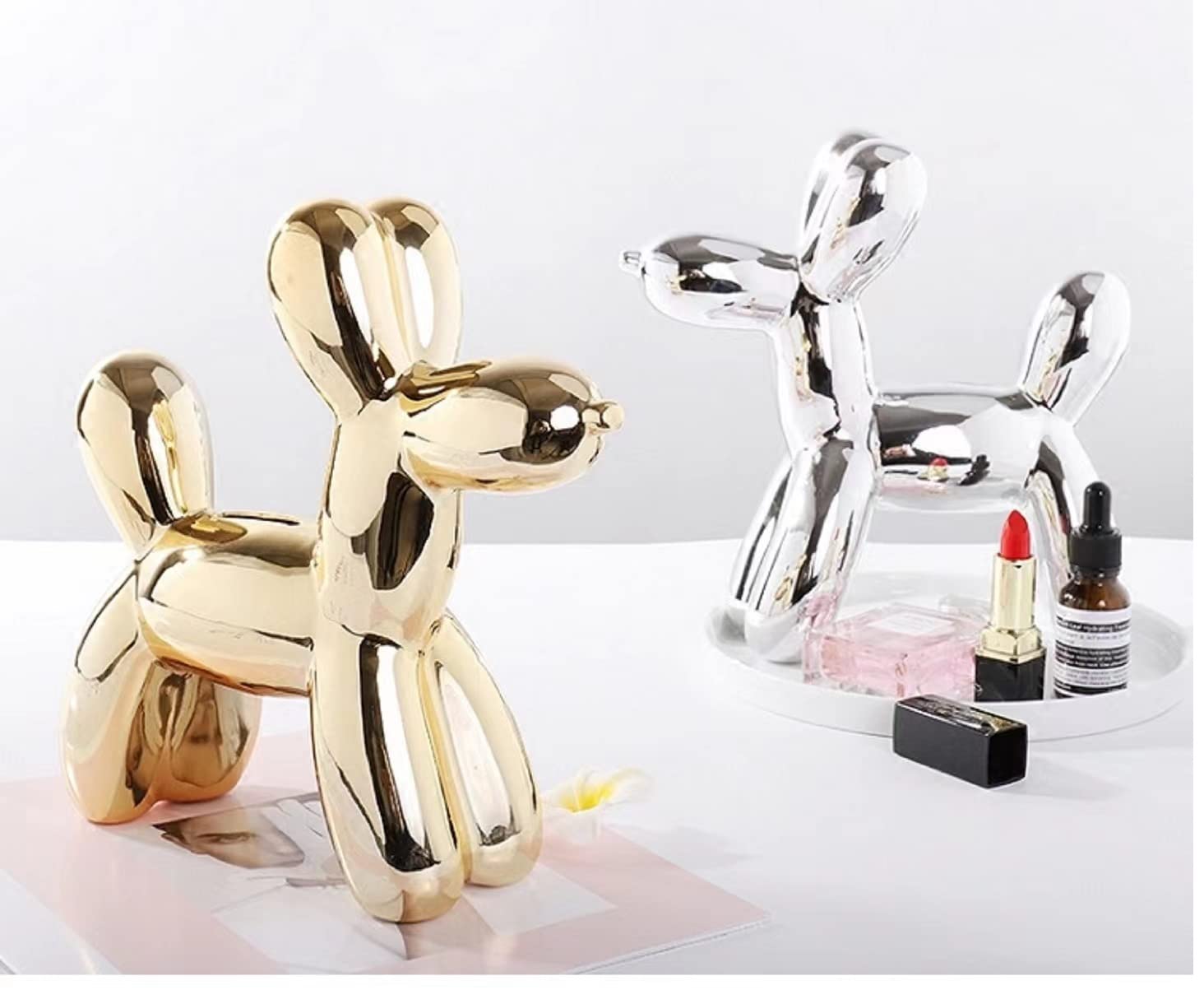 Gold Living Room Decor, Dog Sculpture Gold Decor for Bedroom, Ceramic Coffee Table Decorations for Living Room, Decorative Objects for Shelves, Statues for Home Decor