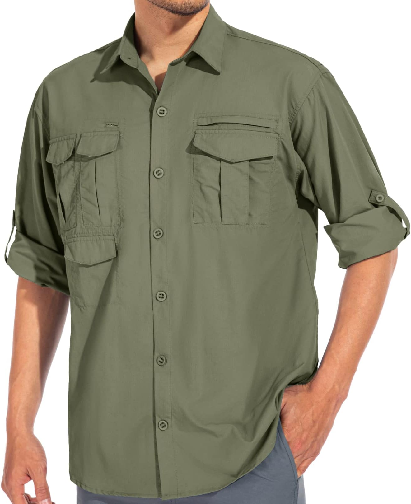 Men's Sun Protection Hiking Fishing Safari Shirt Long Sleeve Outdoor Cool Quick Dry Cargo Shirts