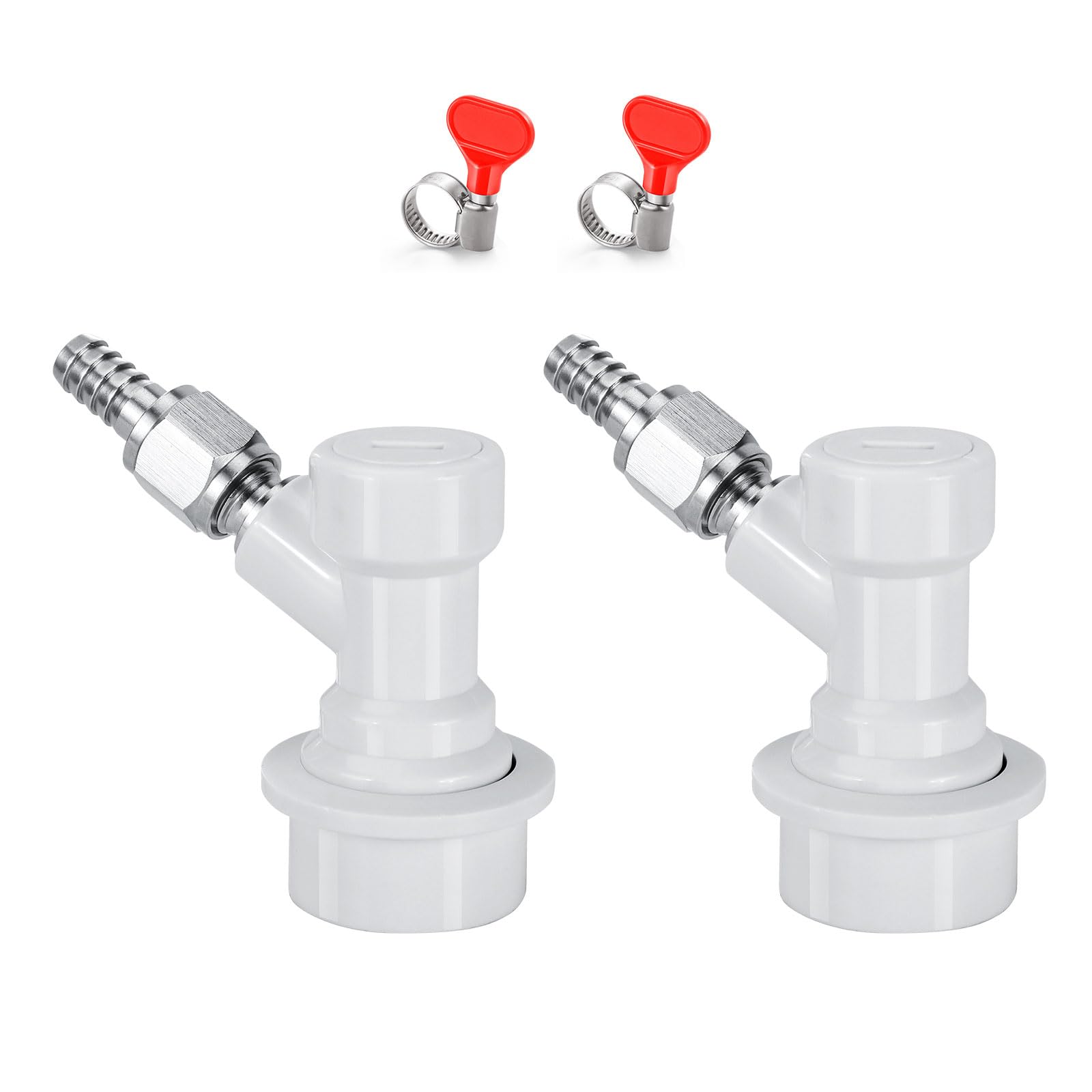 MRbrew 2 Pcs Ball Lock Disconnect with Stainless Steel 5/16'' Gas Barb, Home Brew Ball Lock Corny Keg Fittings for Keg Posts Coupler Extra 2 Hose Clamps & MFL Swivel Nuts