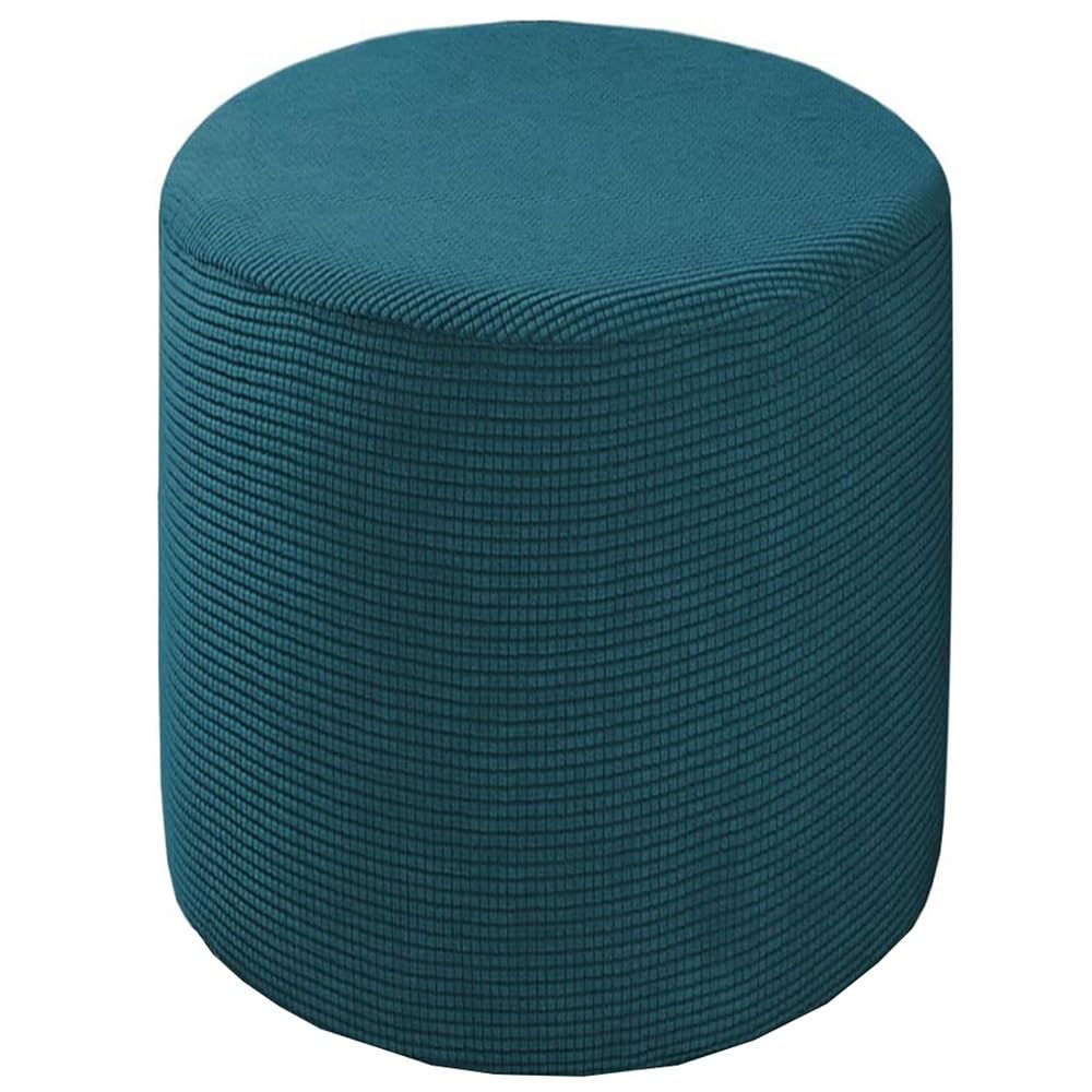 Round Ottoman Slipcover Cover Velvet Small/Large Footstool Protector Covers Stool Ottoman Covers Stretch with Elastic Bottom, Feature Textured Checked Fabric Machine Washable(#13,Diameter:50cm)