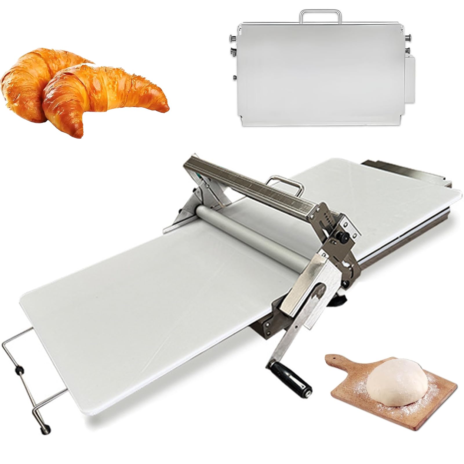 Laminadora Masa Manual Plegable | Pizza Y Croissants | Rodillo Repostería Acero Inoxidable | Grosor Ajustable 0,5 a 17,5 Mm/0,5 a 27 Mm | Ideal para Fondant y Pastelería