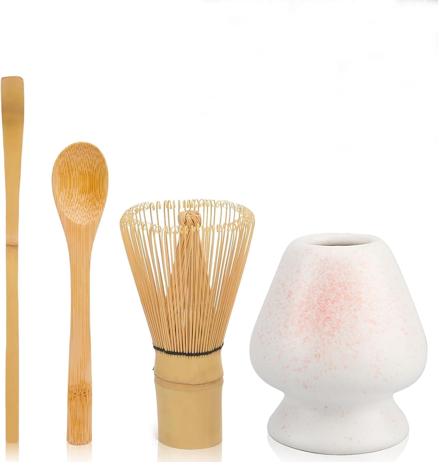 Kit Cérémonie Thé Matcha - 4 Fouets Bambou + 2 Cuillères + Support Céramique - Tradition Japonais