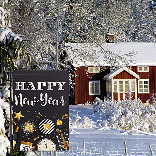 Pambo Happy New Year Decorations Garden Flags For Outside，Burlap 12X18 Double Sided Garden Flag For Yard Outdoor Decoration #TOP4