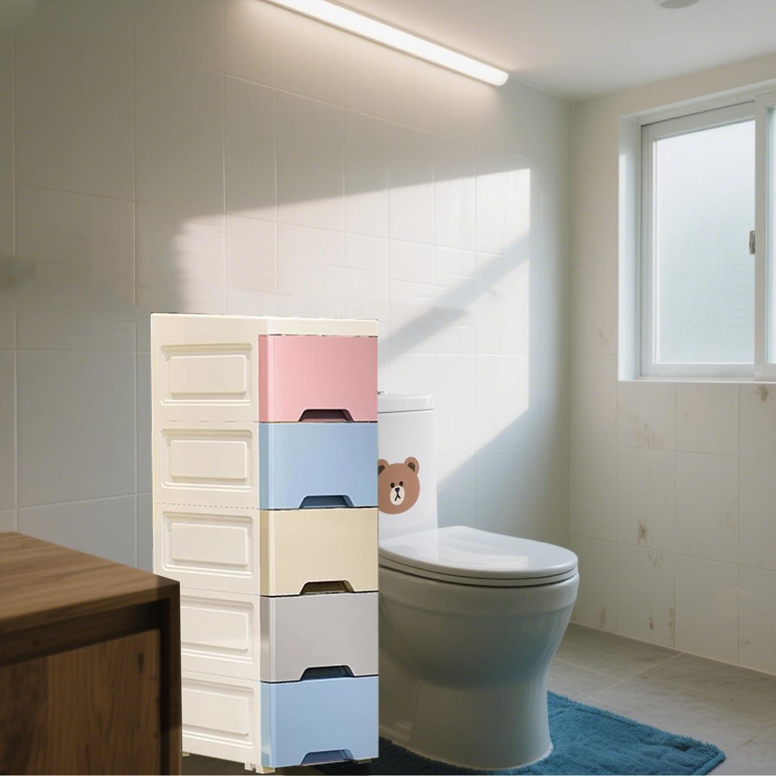 Hoher Bodenschrank – Küchenschrank, Vertikaler Organizer, 5 | stufiger Schubladenturm | Tragbare Badezimmer-Standschränke Mit Rollen Für Schlafsaal, Apartment, Hotel, Wohnzimmer, Küche, B