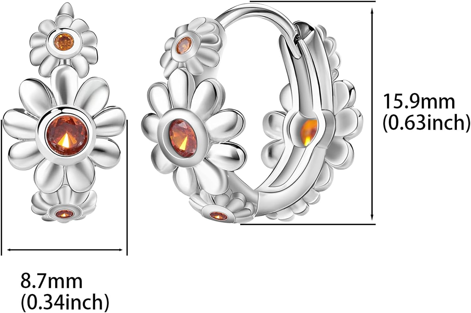 Daisy Flower Earrings 925 Sterling Silver Cute Floral Earrings Hypoallergenic for Sensitive Ears Triple Tiny Orange Sunflower Flower Jewelry for Women Mother Day Party Birthday - Image 4