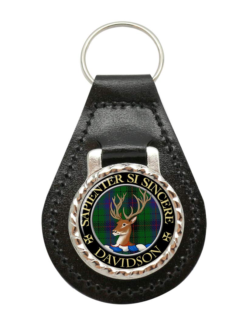 Giftshop Uk Unisex Black Leather And Silver Metal Davidson Scottish Clan Leather Key Fob