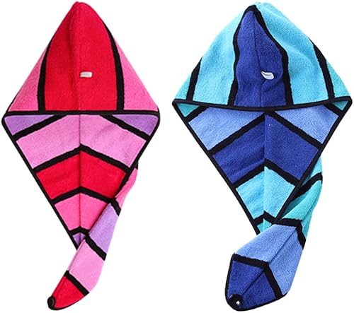 Miniatura 7 de Paquete de 2 toallas de pelo 100% algodón, toalla de secado de cabello con botón para mujer, sombrero de cabello seco, toalla de ducha (rojo y azul)