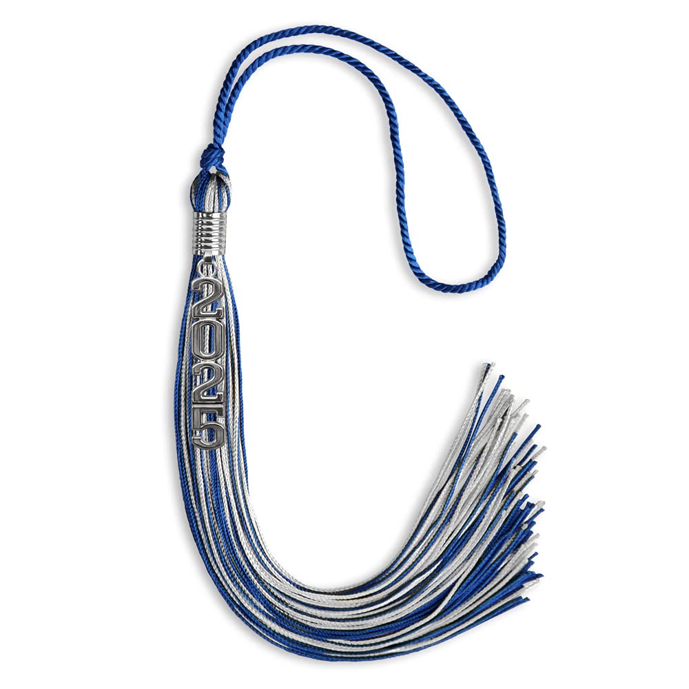 Endea Graduation Mixed Double Color Tassel with Silver Stacked Date Drop (Royal Blue/Silver, 2025)