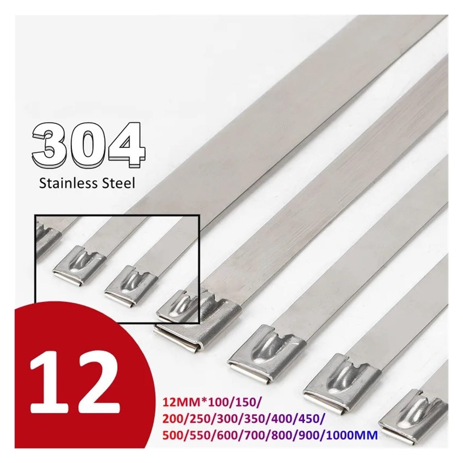 100 pz 12mm 304 fascette metalliche in acciaio inossidabile fascette autobloccanti fascetta multiuso per avvolgimento di scarico(12x500mm)