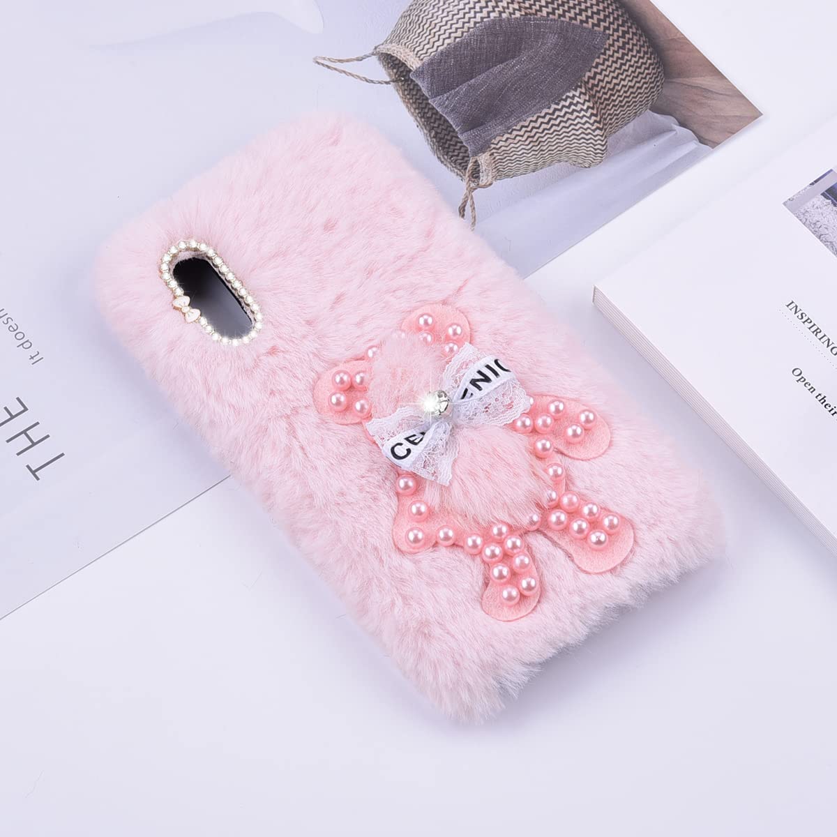 YKTO Peluche Coniglio Custodia per TCL 40 SE Cover Shiny Bow