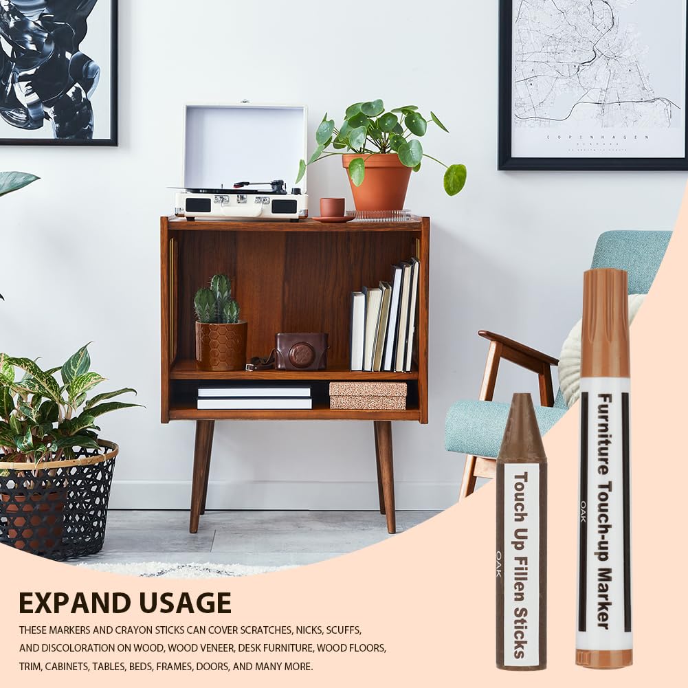 ACWOO Kit di Riparazione Mobili in Legno, 13 Pezzi Pennarello per Legno con Bastoncini di Cera, Stucchi per Legno con Temperino, Riparare per Riparare Crepe, Fori, Graffi, Parquet, Mobili