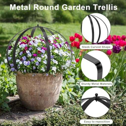 Metal Plant Round Circle Trellis for Climbing Plants, Round Garden Sculpture, Outdoor Potted Planter Trellis Patio Urn Décor & Doorway Accent，25.2"*21.2"-2Pack